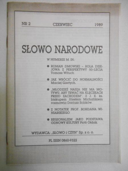 Słowo Narodowe, nr 2, 1989 r.