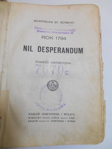 Reymont Władysław  - Rok 1794. Nil Desperandum, 1916 r.