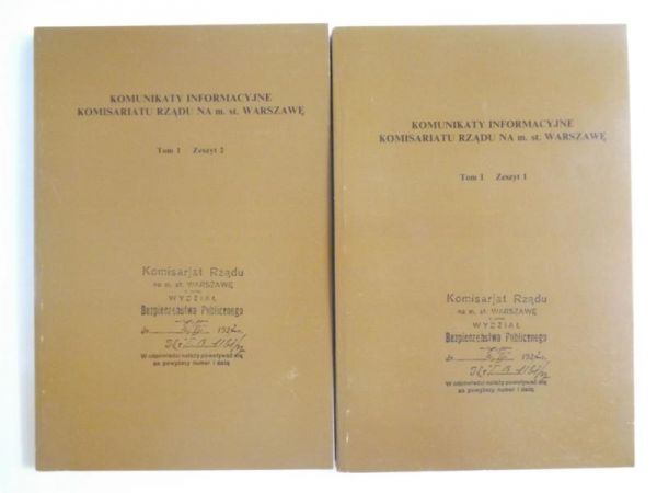 Komunikaty Informacyjne Komisariatu Rządu na miasto stołeczne Warszawę, Tom I, Zeszyt 1-2