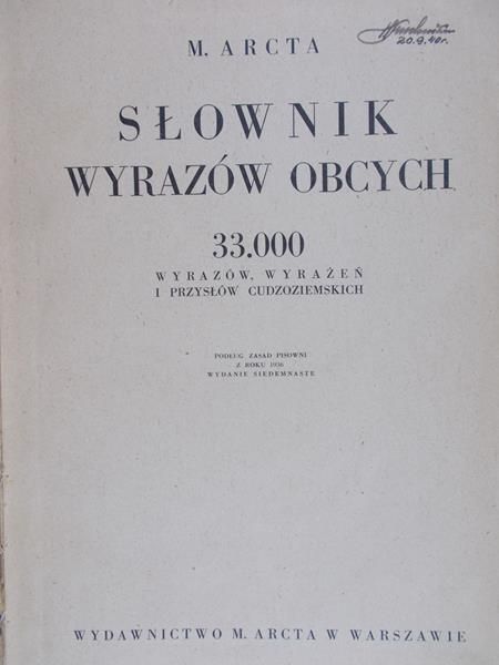 Arcta M. - Słownik wyrazów obcych, 1936r.