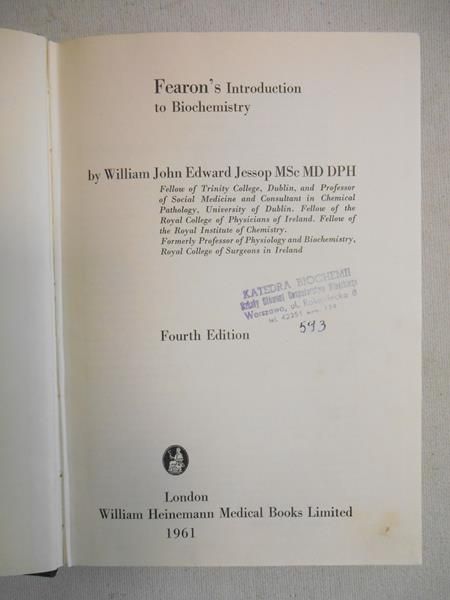 Jessop William John Edward - Fearon's Introduction to Biochemistry