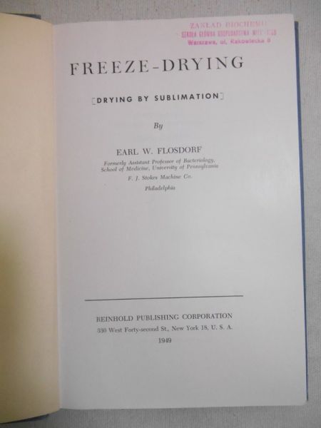 Flosdorf Earl W. - Freeze-Drying, 1949 r.