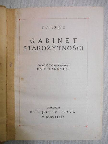 Balzac - Gabinet Starożytności, 1925 r.