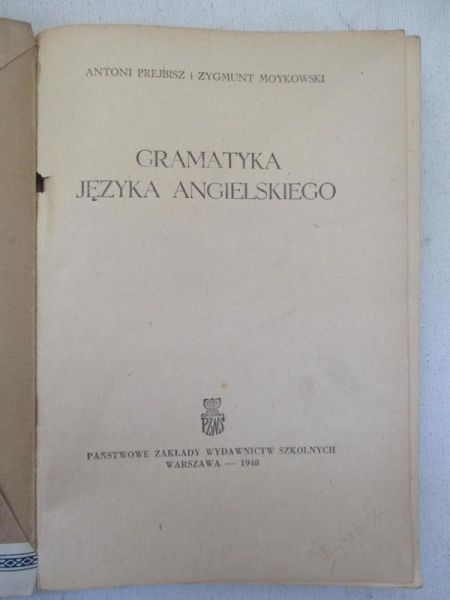 Prejbisz Antoni-  Gramatyka języka angielskiego, 1948 r.