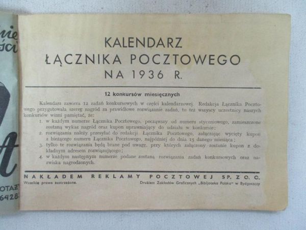 Kalendarz łącznika pocztowego na 1936 r., 1936 r.