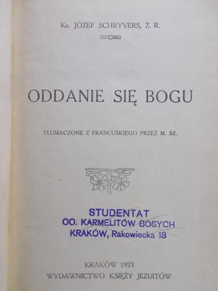 Schryvers Józef - Oddanie się Bogu, 1923r.