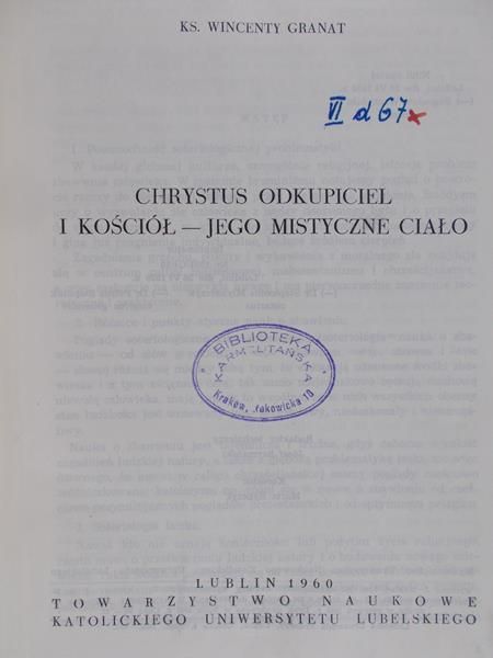 Granat Wincenty - Chrystus Odkupiciel i Kościół - Jego mistyczne ciało, tom IV