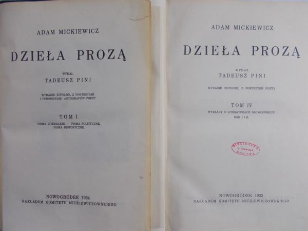 Mickiewicz Adam - Dzieła prozą, tom I i IV-V, 1933-34