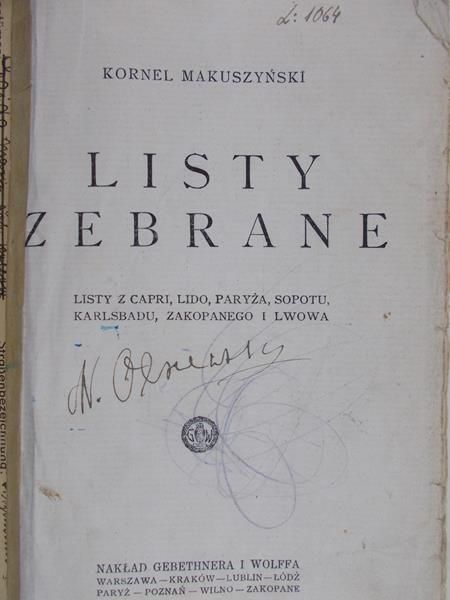Makuszyński Kornel - Zebrane Listy, 1929 r.