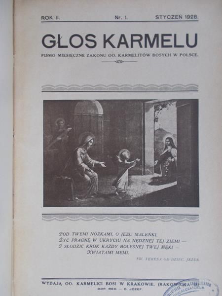 Zakon Karmelitów - Głos Karmelu, Styczeń 1928 r.