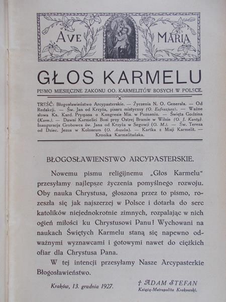 Stefan Adam - Głos karmelu, 1927r.