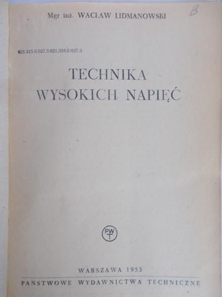Lidmanowski Wacław - Technika wysokich napięć