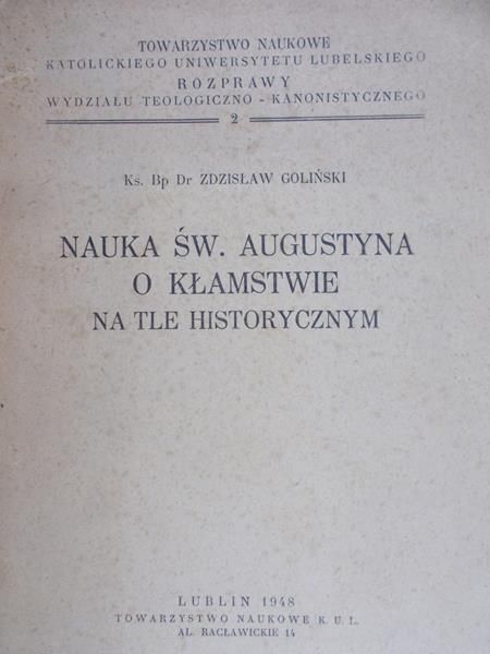 Nauka św. Augustyna o Kłamstwie na tle historycznym 1948 r