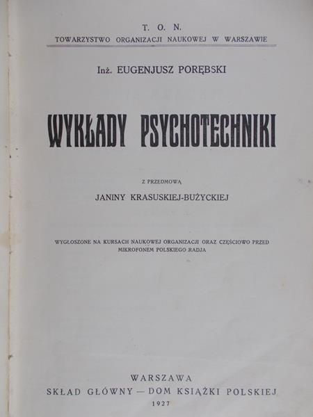 Porębski Eugenjusz - Wykłady Psychotechniki 1927 r