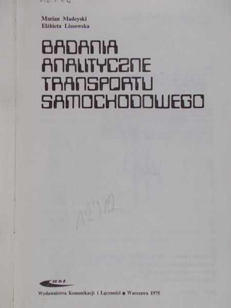Madeyski M. - Badania analityczne transportu samochodowego