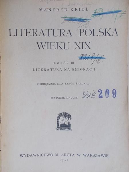 Kridl Manfred - Literatura polska wieku XIX, 1928 r.