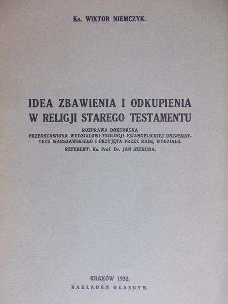Niemczyk Wiktor - Idea zbawienia i odkupienia w religji ST, 1932 r.