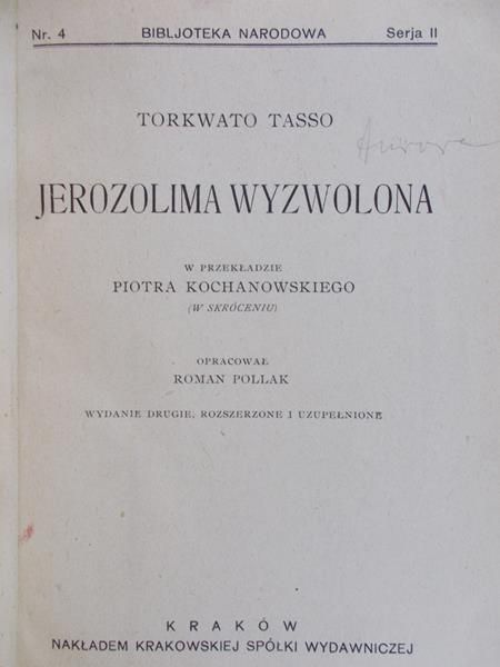 Tasso Torkwato - Jerozolima wyzwolona, 1923r.
