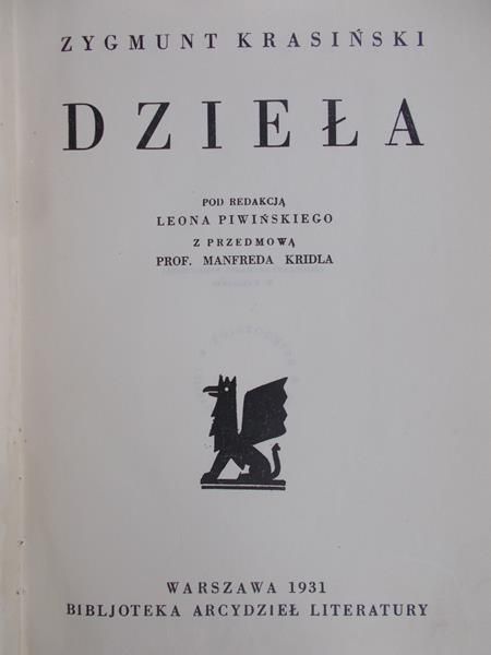 Krasiński Zygmunt - Dzieła, 1931 r.