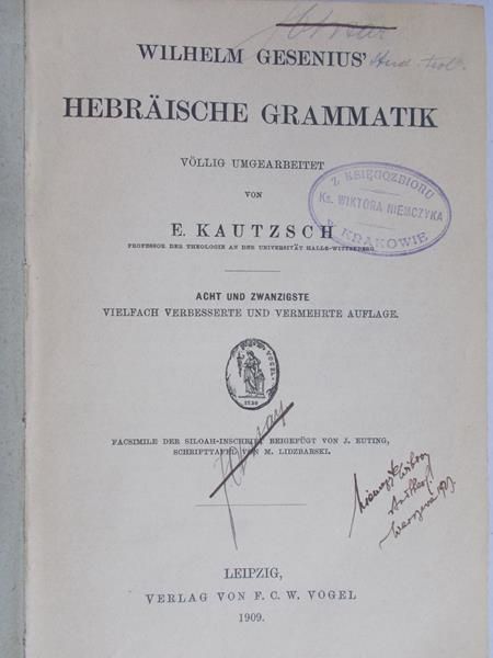 Gesenius Wilhelm - Hebraische Grammatik, 1909 r.