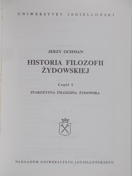 Ochman Jerzy - Historia filozofii żydowskiej. Część 1
