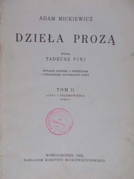 Mickiewicz Adam - Dzieła prozą, Tom II, 1934 r.
