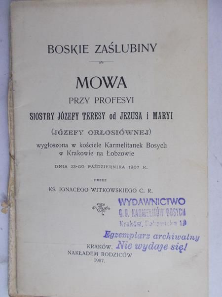 Boskie zaślubiny,  1907 r.