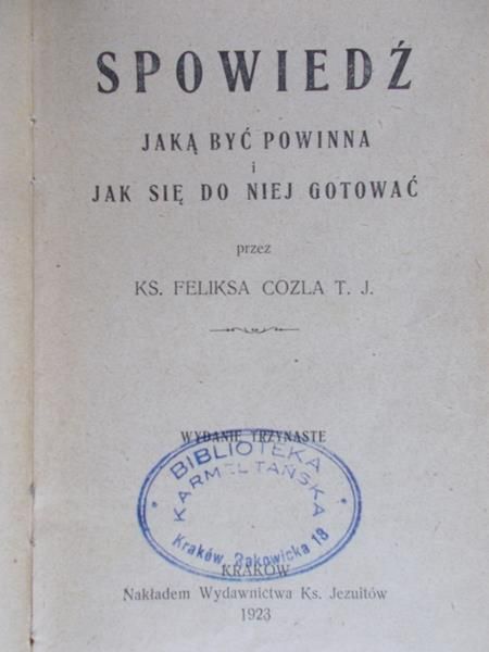 Cozla Feliks - Spowiedź, 1923 r.