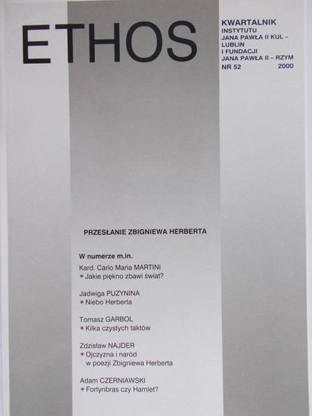 Styczeń Tadeusz (red.)  - Ethos.  Przesłanie Zbigniewa Herberta. Nr. 52