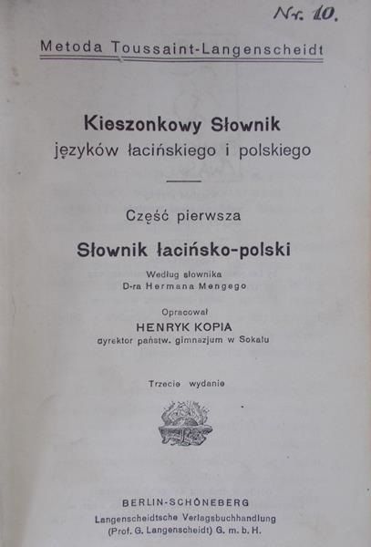 Kopia Henryk (opr.) - Kieszonkowy słownik języków łacińskiego i polskiego, 1926 r.