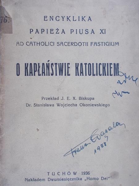 Pius XI - O kapłaństwie katolickiem , 1936 r.