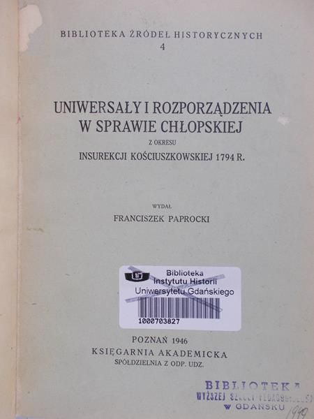 Paprocki Franciszek - Uniwersały i rozporządzenia w sprawie chłopskiej, 1946 r.