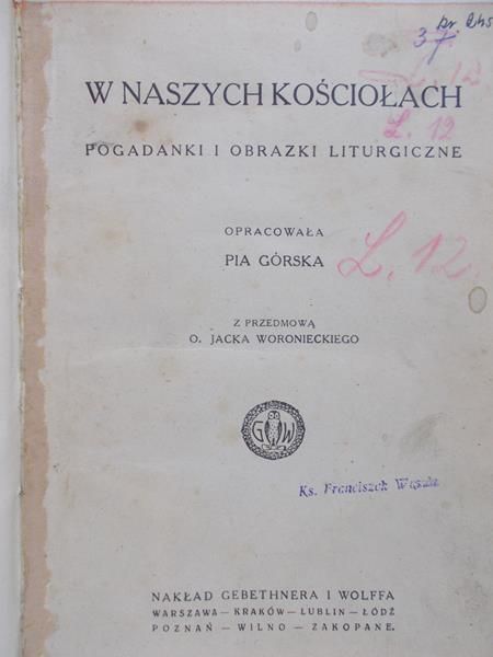 Górska Pia - W naszych kościołach, 1921 r.
