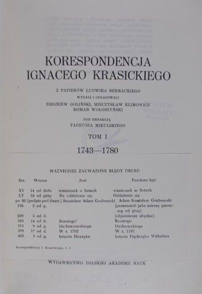 Mikulski Tadeusz(red.) - Korenspondencja Ignacego Krasickiego, tom 1