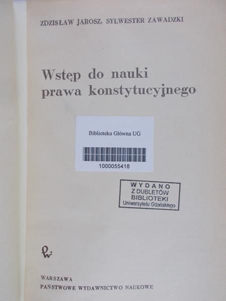 Jarosz Zdzisław - Wstęp do nauki prawa konstytucyjnego