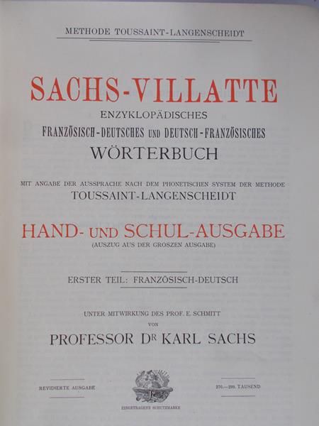Sachs Karl - Methode Toussaint-Langenscheidt Sachs-Villatte, 1911 r.