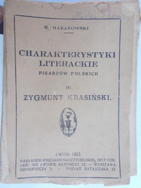Krasiński Zygmunt  - Charakterystyki Literackie 1923 r.