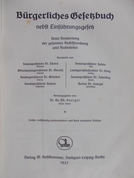 Soergel - Burgerliches befekbuch, 1937 r.