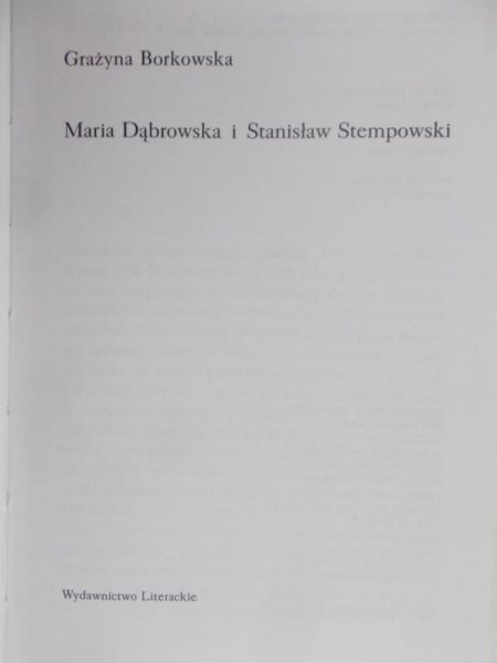 Borkowska Grażyna - Maria Dąbrowska i Stanisław Stempowski