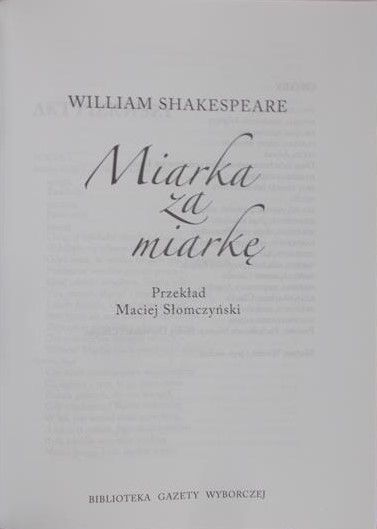 Shakespeare William -Miarka za miarkę, płyta DVD