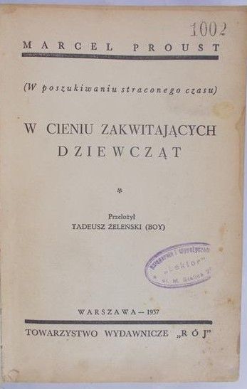 Proust Marcel - W cieniu zakwitających dziewcząt, 1937 r.