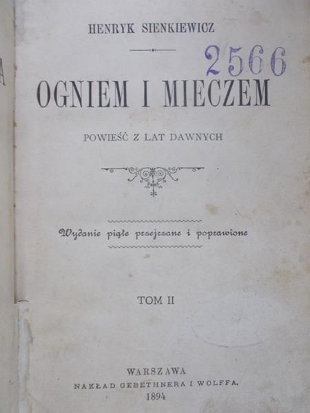 Ogniem i mieczem, t. II, 1894 r.