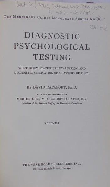 Rapaport David - Diagnostic psychological testing vol. I, 1946 r.