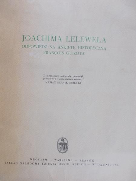 Lelewel Joachim - Odpowiedź na ankietę historyczną Francois Guizota