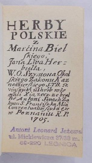 Swach A. -Herby polskie z Marcina Bielskiego, reprint 1705 r, miniaturka