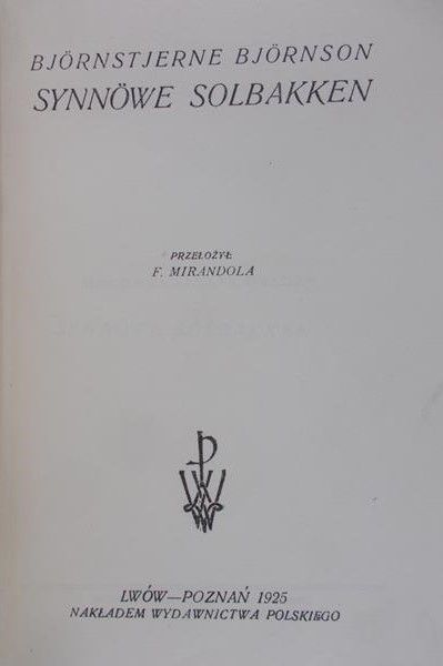 Bjornson Bjornstjerne - Synnowe Solbakken, 1925 r.