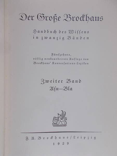 Der Grosse Brockhaus, t. II, Asu - Bla, 1929r.