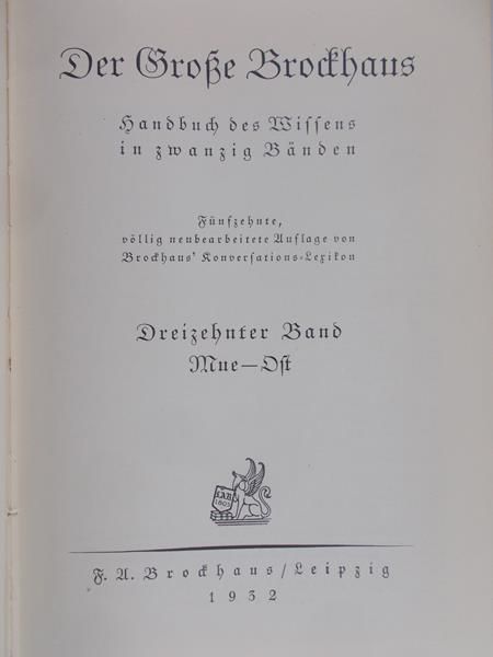 Der Grosse Brockhaus, t. XIII, Mue - Ost, 1932r.