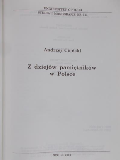 Cieński Andrzej - Z dziejów pamiętników w Polsce