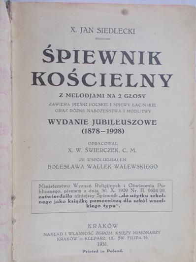 Siedlecki Jan - Śpiewnik Kościelny, 1931 r.